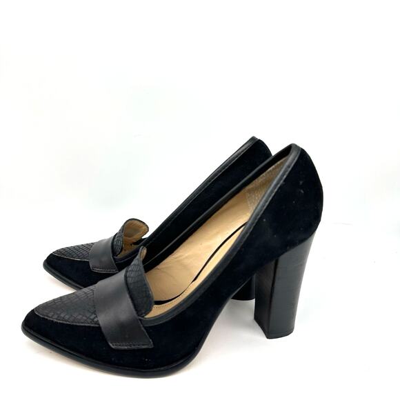 Saks Fifth Avenue Aileen Black Suede And Leather Pointed Toe Heels Womens Size 7 - Picture 3 of 13